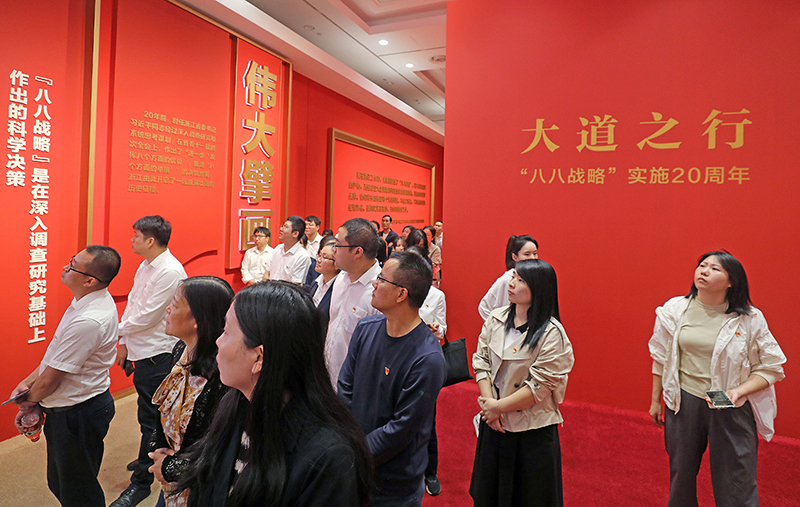 大道之行——“八八戰(zhàn)略”實(shí)施20周年大型主題展覽開展以來(lái)，觀眾絡(luò)繹不絕。