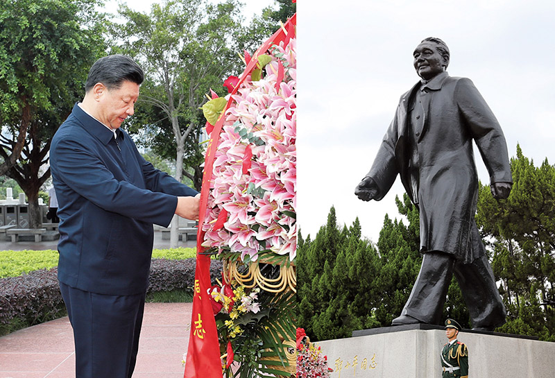 2020年10月14日，習近平總書記向深圳蓮花山公園鄧小平同志銅像敬獻花籃。